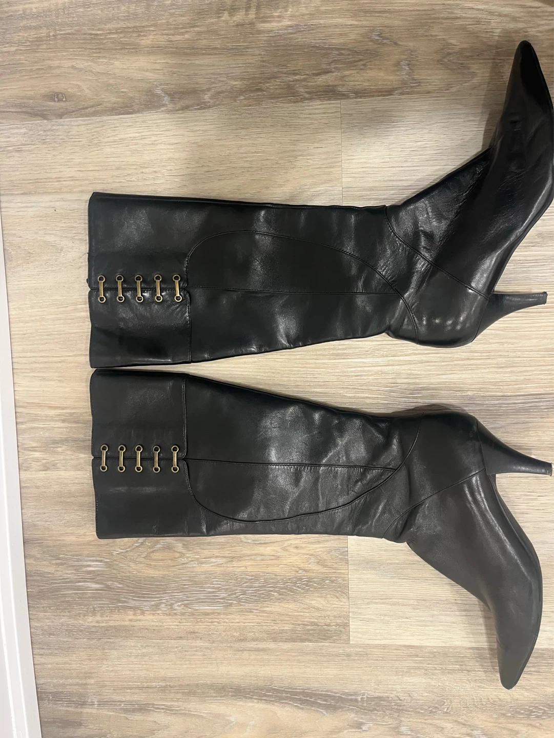 Black Leather Knee-High Boots Size 7.5 - photo 2