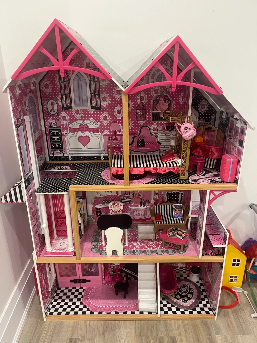 Large Pink Dollhouse with Furniture