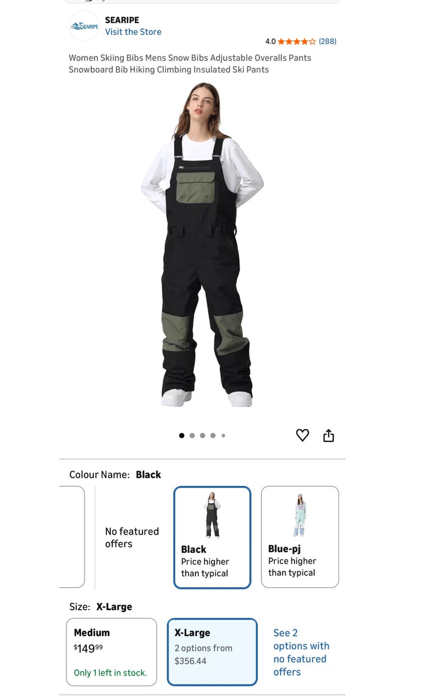 SEARIPE Women's Ski Bib Pants - Black - X-Large - photo 2