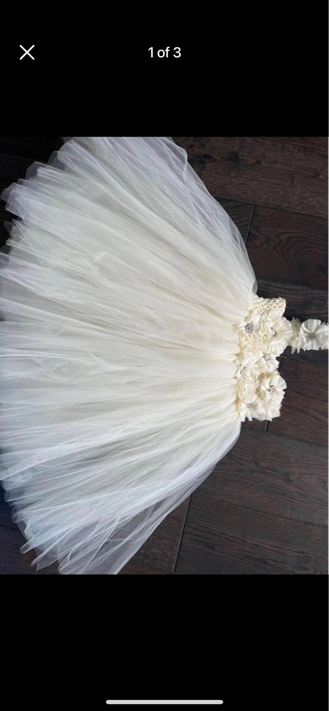 Ivory Tulle Baby Dress with Floral Embellishments
