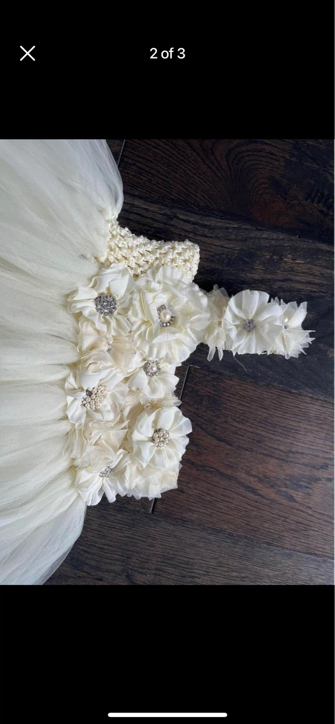 Ivory Tulle Baby Dress with Floral Embellishments - photo 2