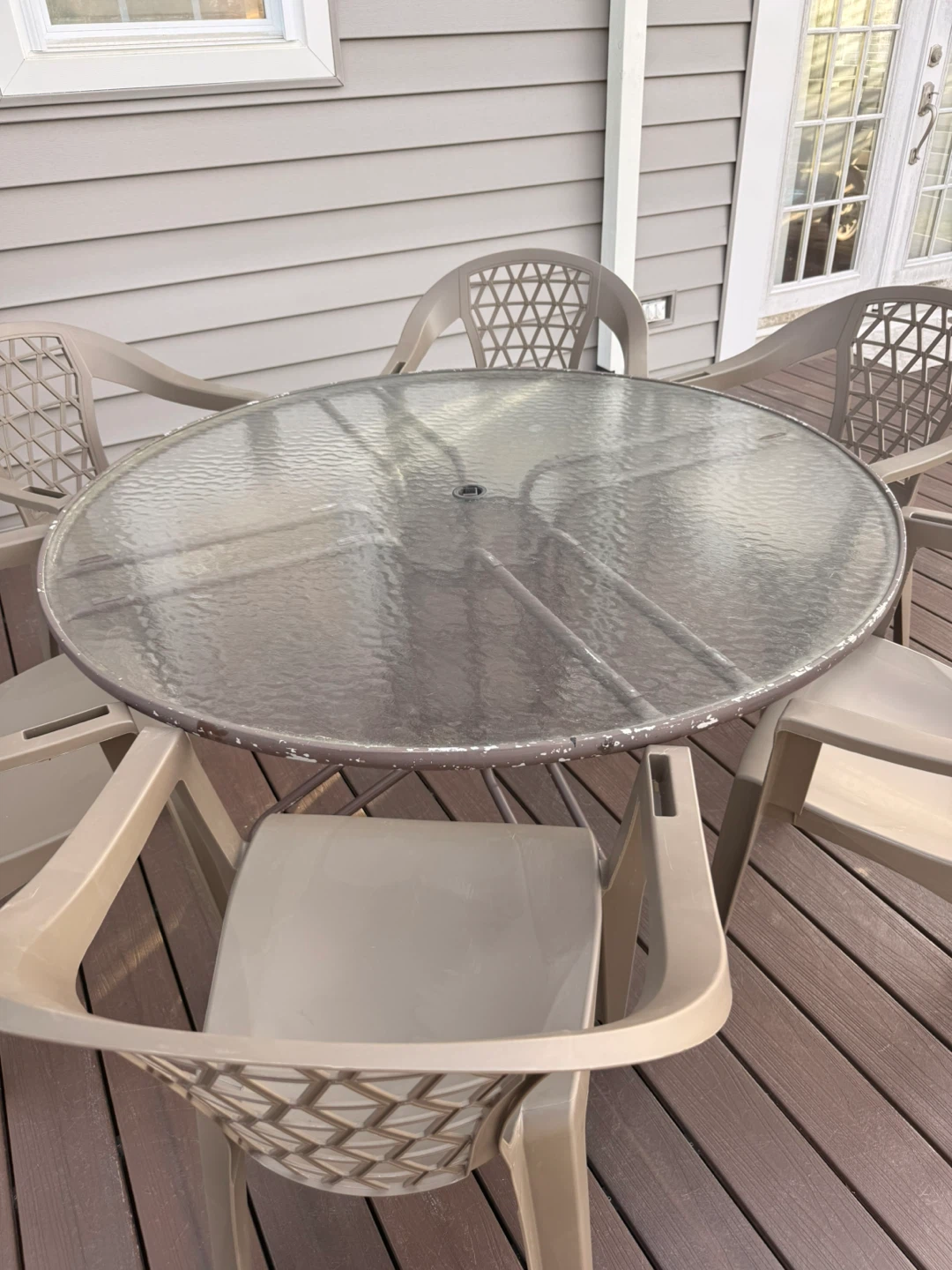 Glass Top Patio Dining Table with 12 Chairs