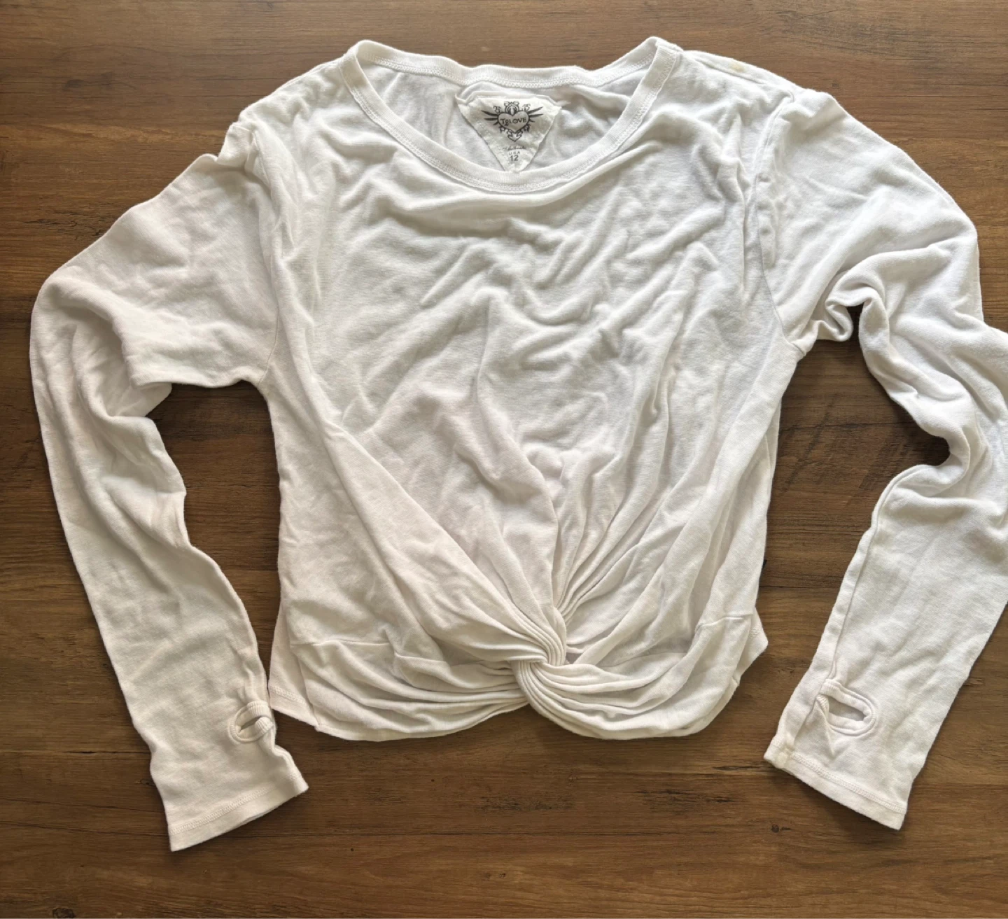 T2LOVE White Twist Front Long Sleeve Shirt Size 12