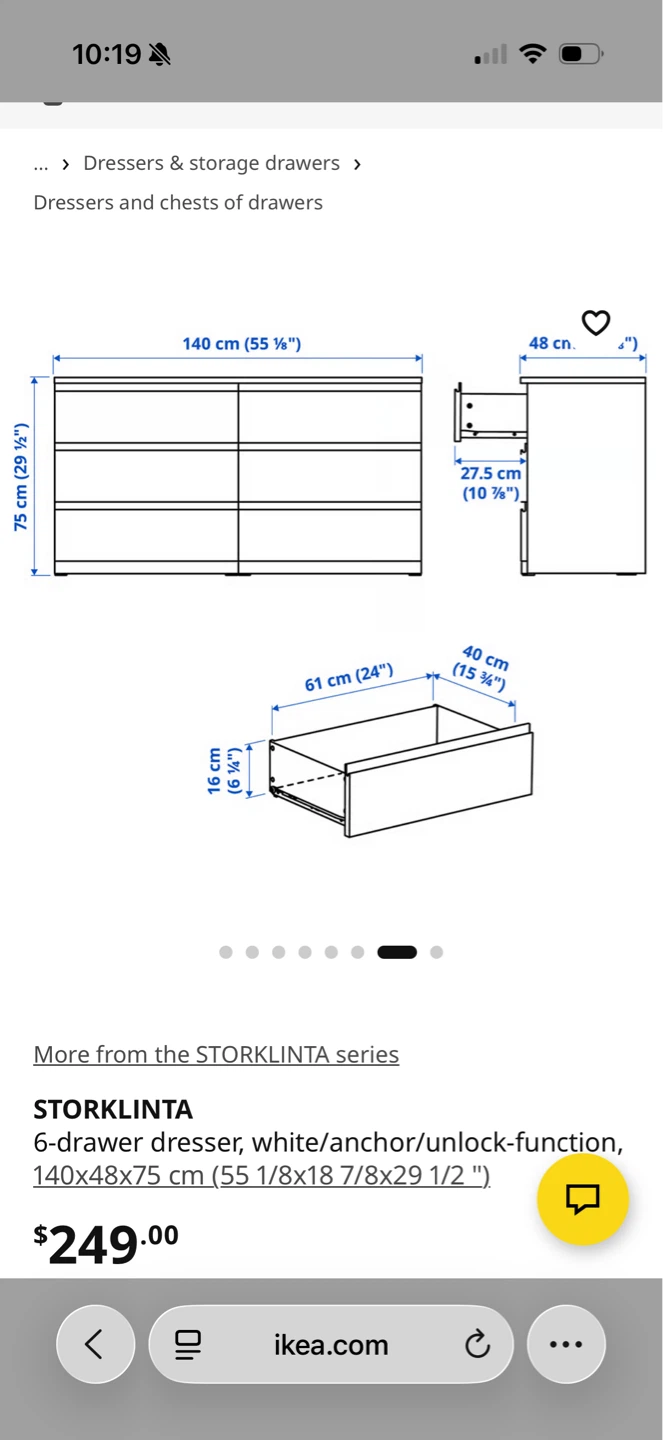 IKEA STORKLINTA 6-Drawer Dresser White