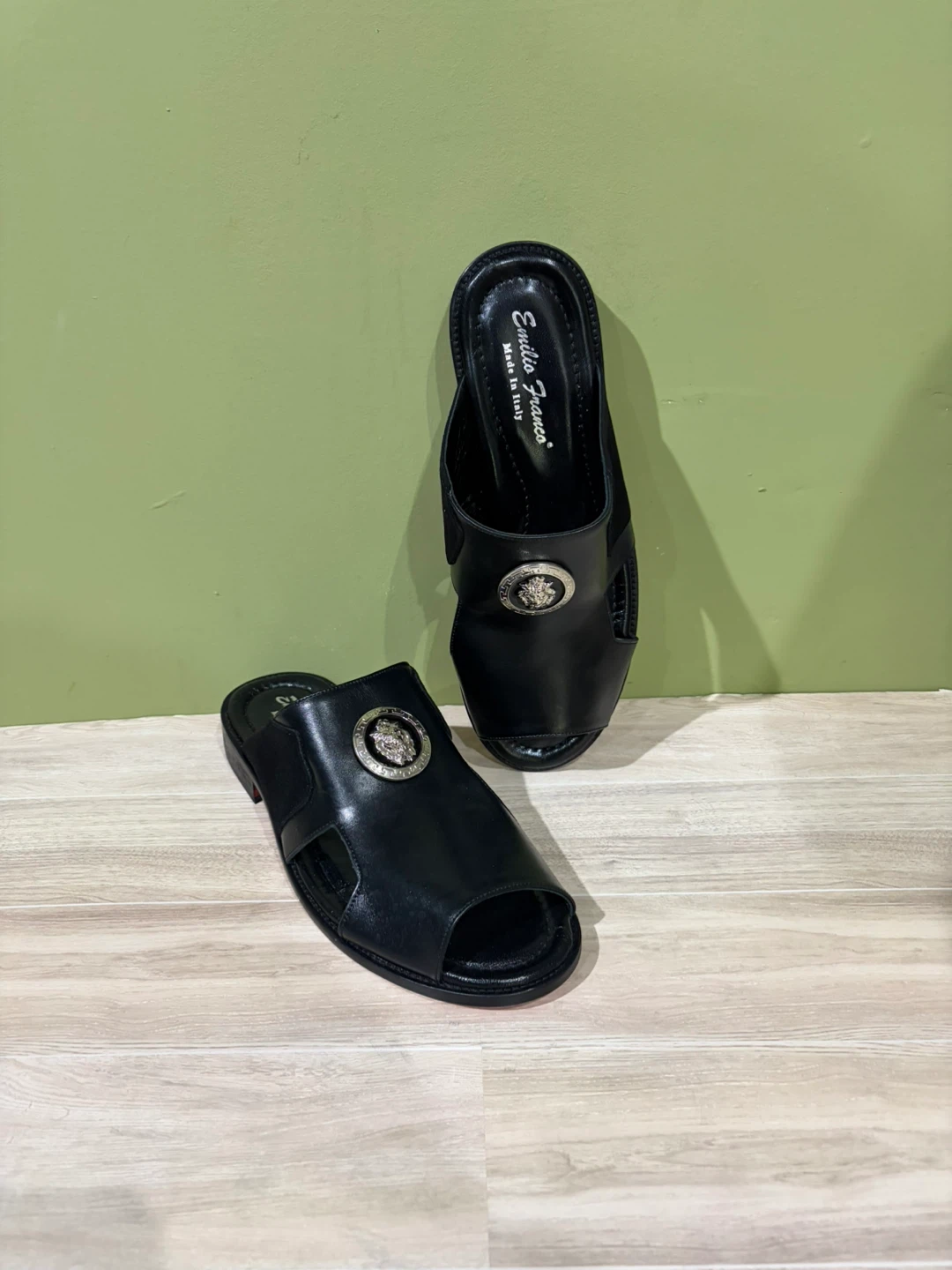 Emilio Franco Black Leather Slides - Made in Italy