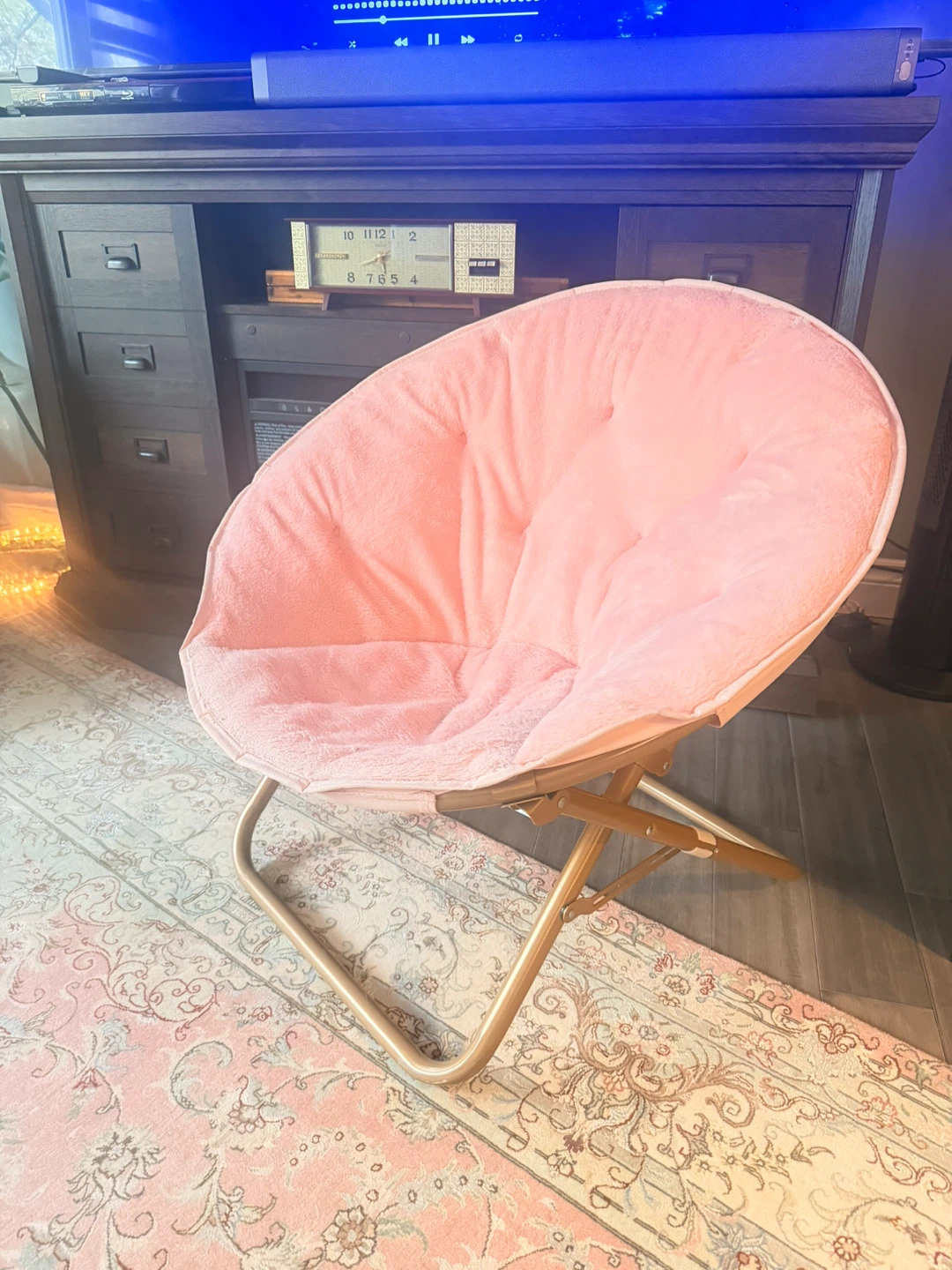 Pink Upholstered Moon Chair