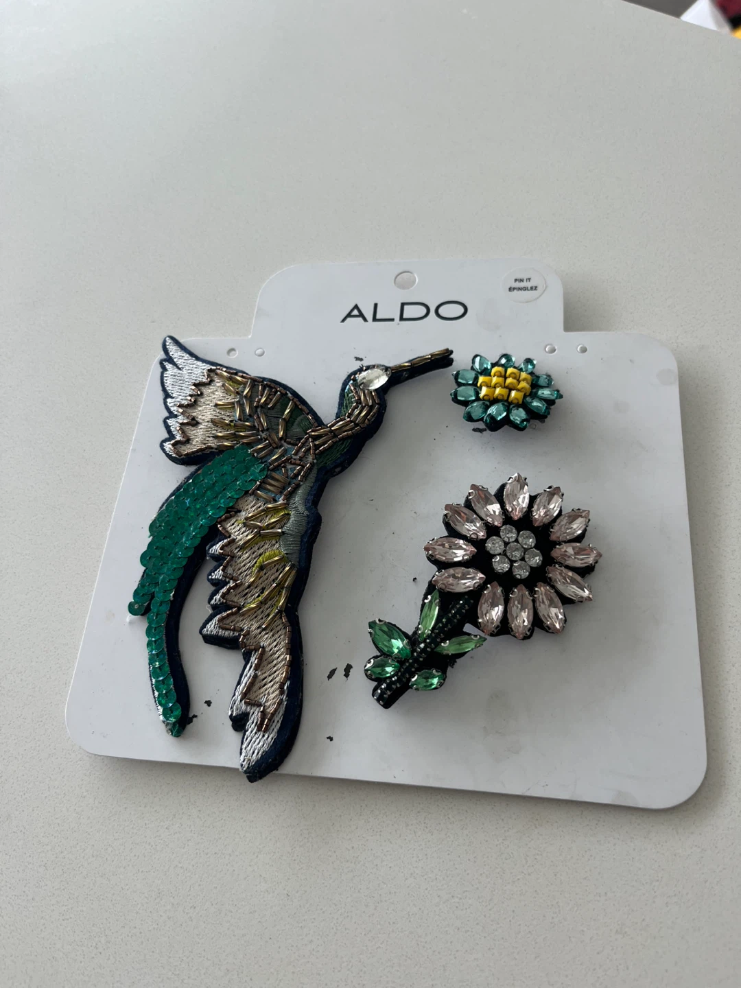 ALDO Embellished Pins - Hummingbird and Flower Designs