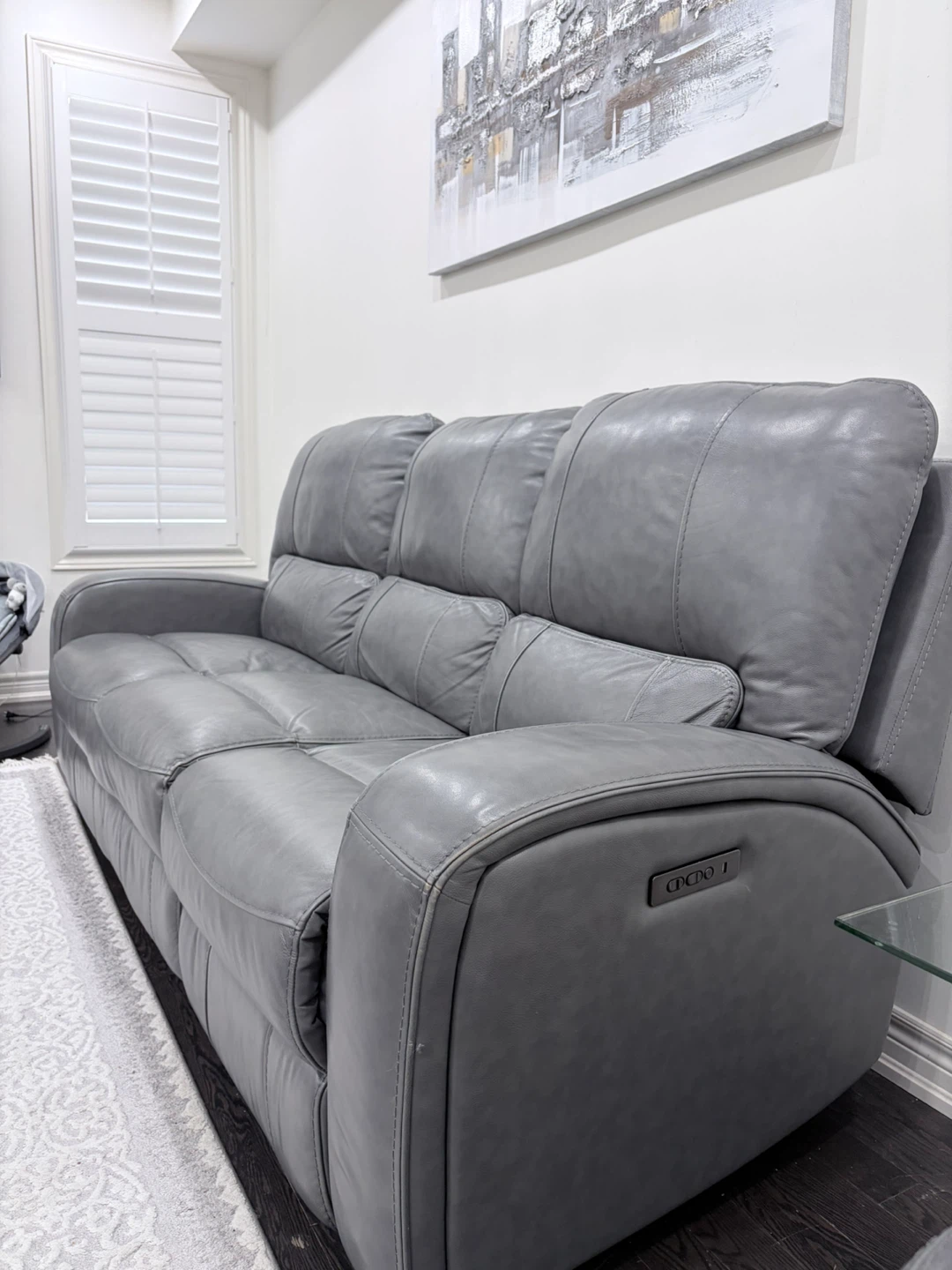 Grey Leather Power Reclining Sofa Set - photo 3