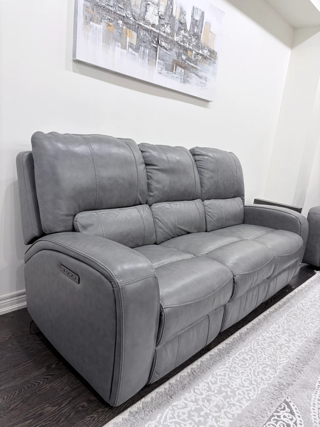 Grey Leather Power Reclining Sofa Set - photo 2