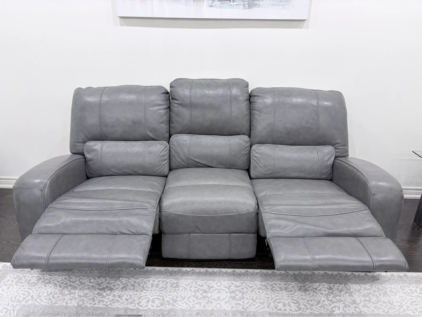 Grey Leather Power Reclining Sofa Set - photo 5