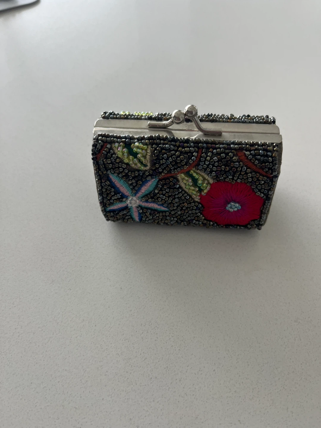 Beaded Clutch Purse with Floral Design