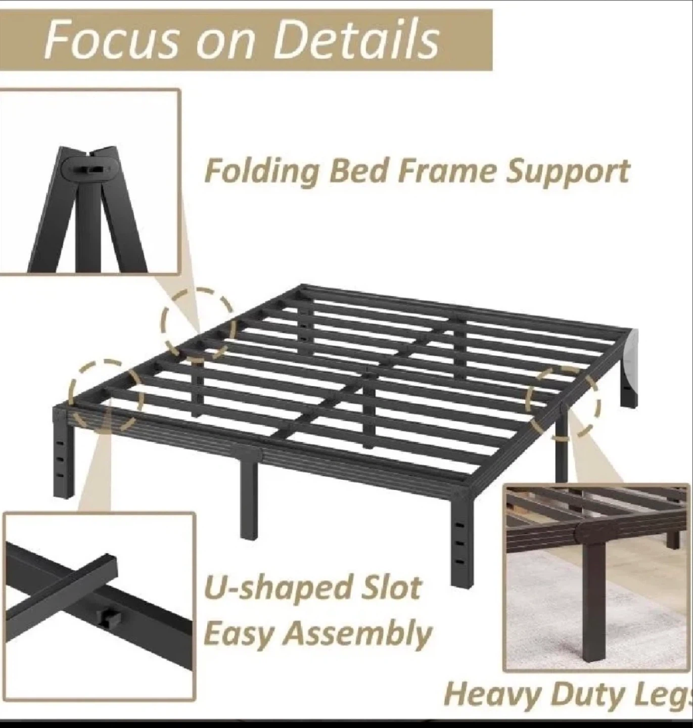 FSCHOS 12 Inch Queen Size Bed Frame, Heavy Duty - photo 3