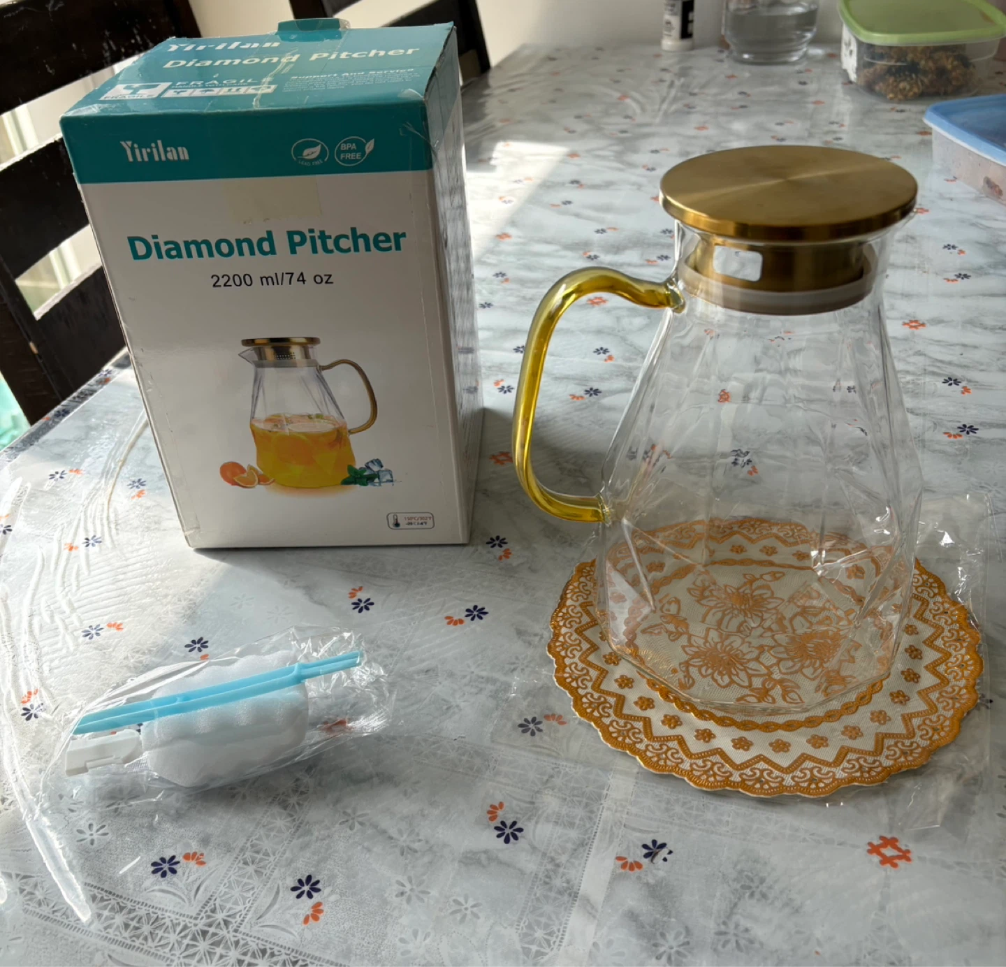 Brand New 2200 ML Diamond Glass Pitcher