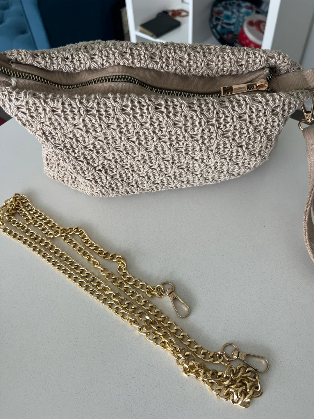 Crocheted Fanny Pack with Gold Chain Strap - photo 2