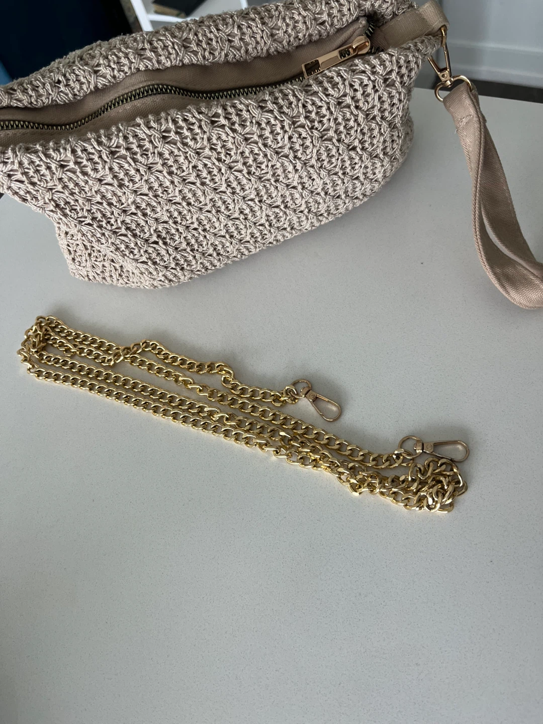 Crocheted Fanny Pack with Gold Chain Strap