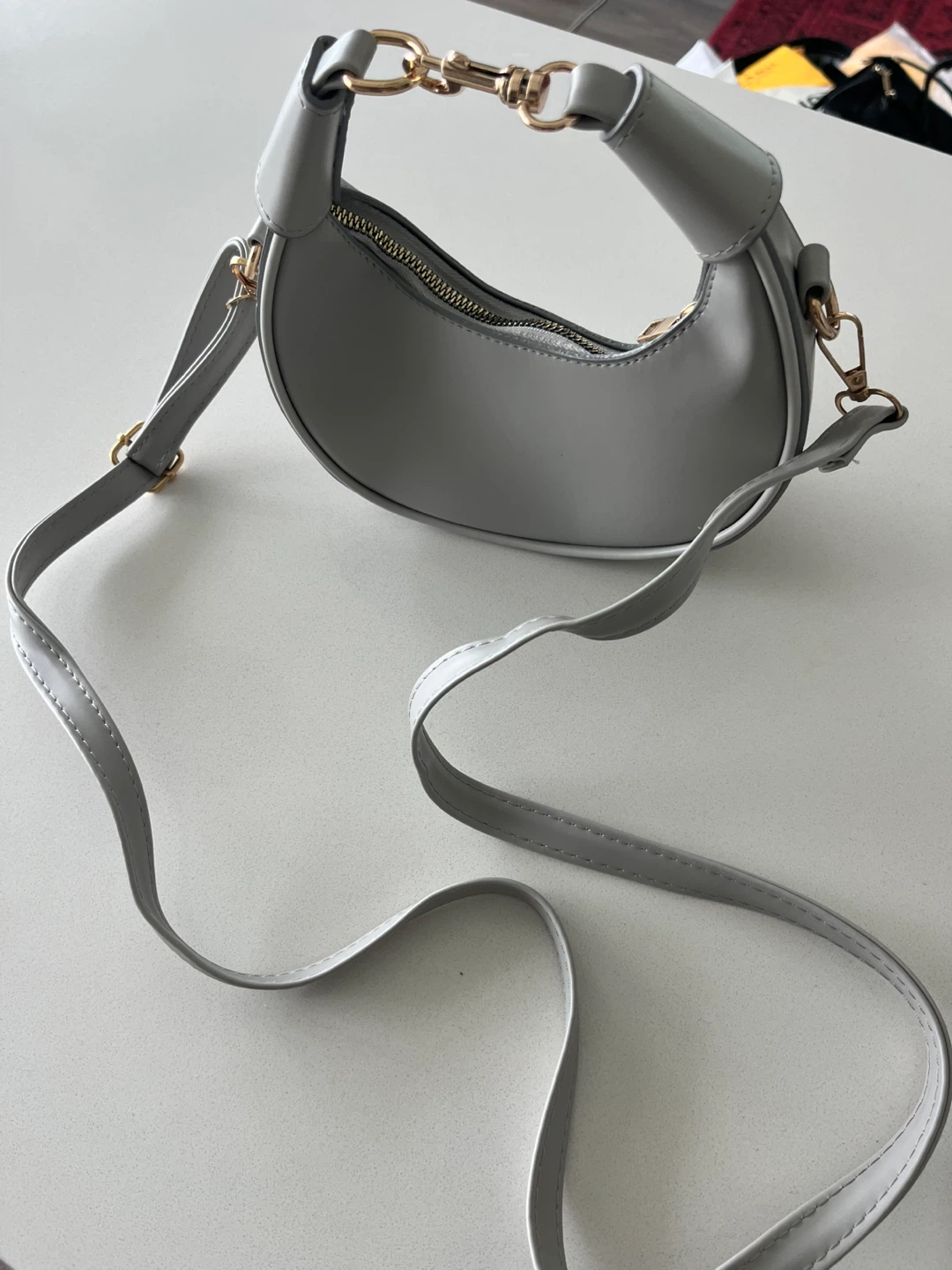 Grey Crescent Shoulder Bag