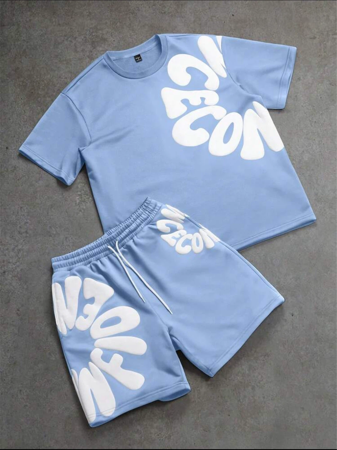 Light Blue Graphic T-Shirt and Shorts Set