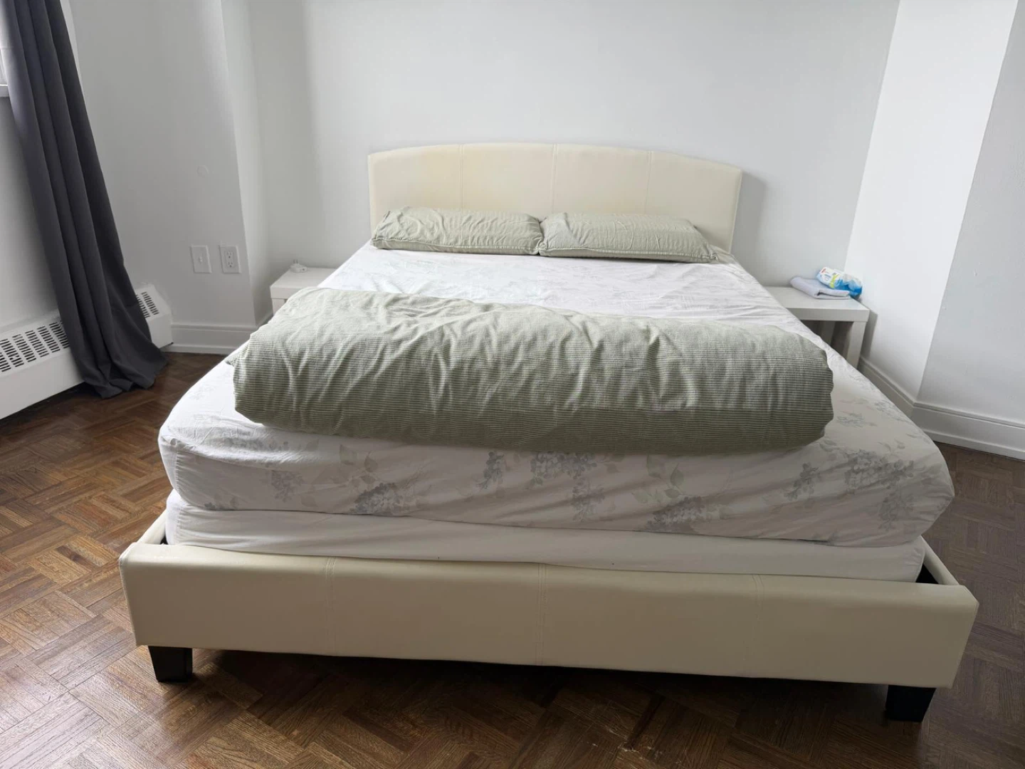 Cream Faux Leather Queen Bed Frame with Headboard