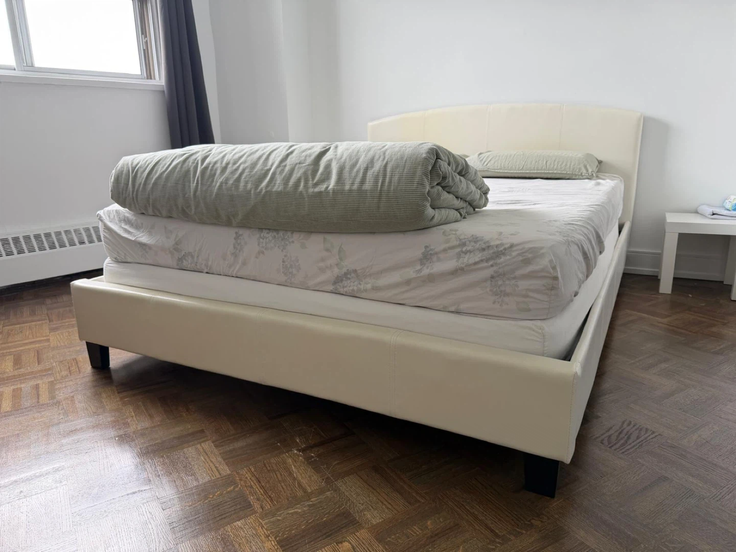 Cream Faux Leather Queen Bed Frame with Headboard - photo 3