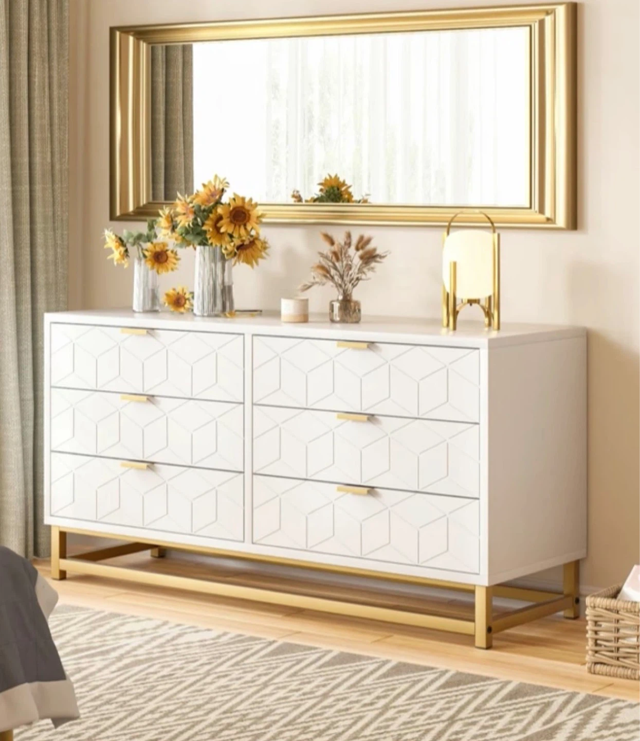 White 6-Drawer Dresser with Gold Legs - photo 3