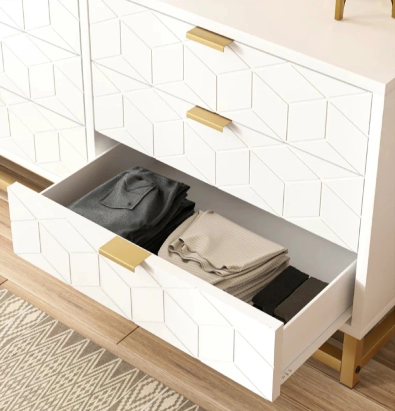 White 6-Drawer Dresser with Gold Legs - photo 4