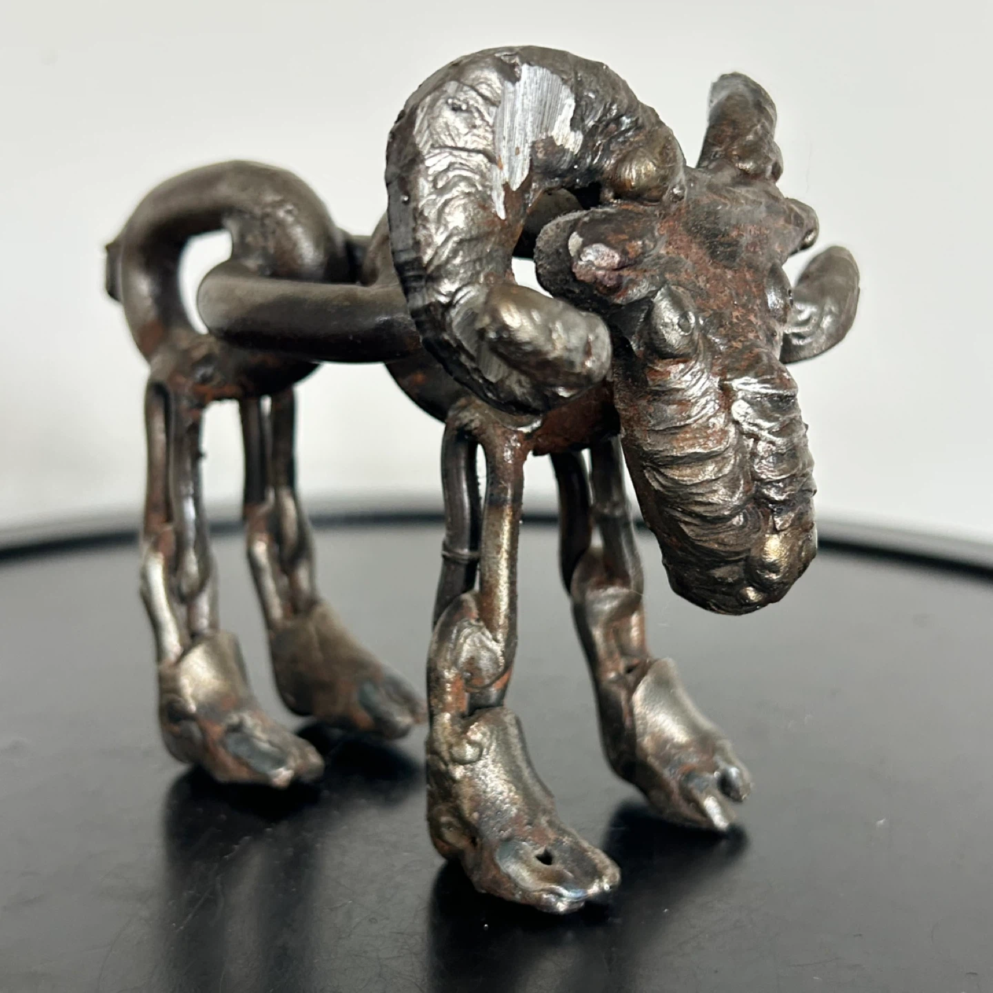 Unique Welded Chain Metal Ram Sculpture – Brutalist Art
