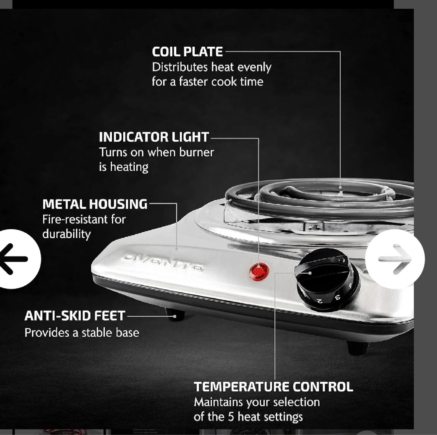 Ovente Stainless Steel Electric Coil Cooktop - photo 2