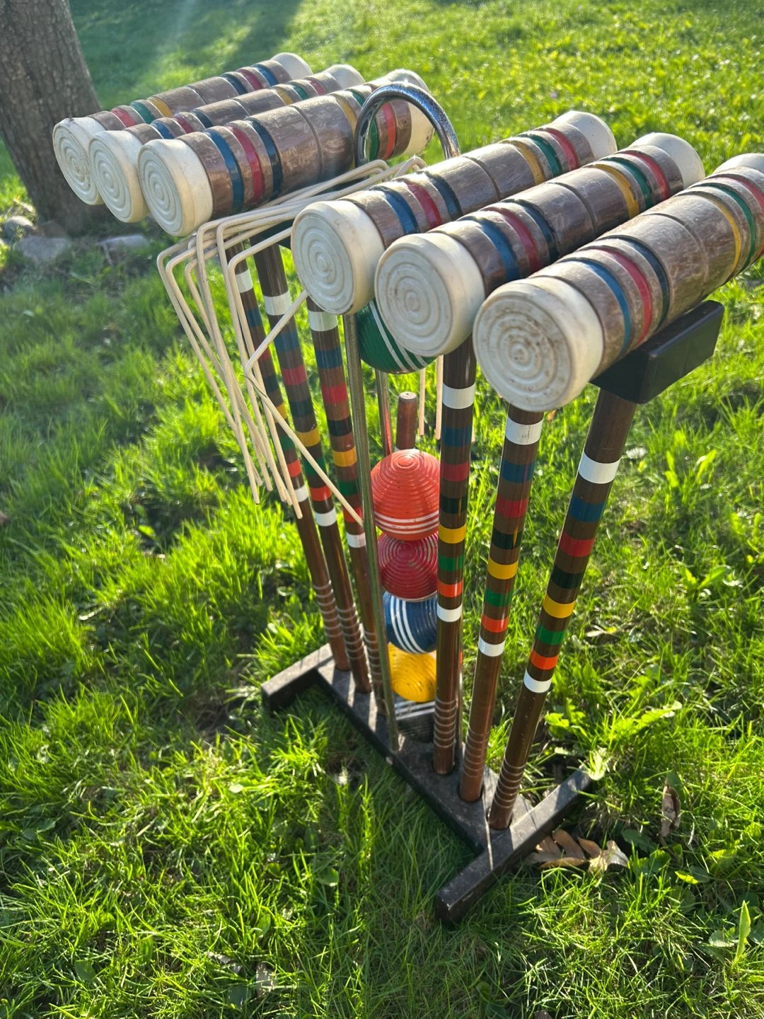Vintage Croquet Set with 6 Mallets and 6 Balls