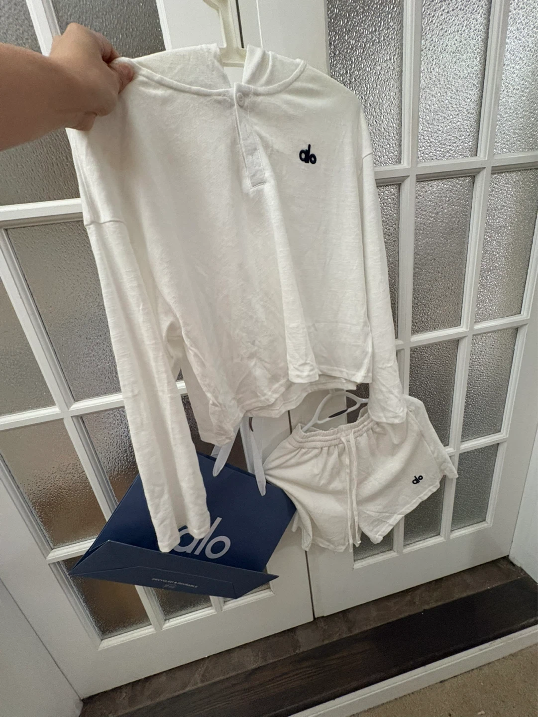 Alo White Hoodie and Shorts Set