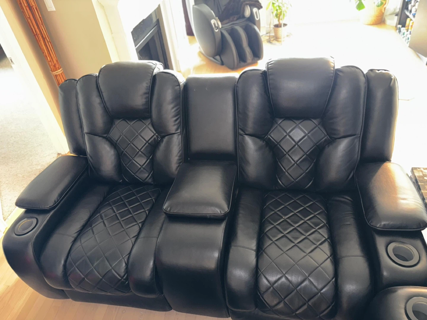 Black Leather Power Reclining Sofa and love seat - photo 3