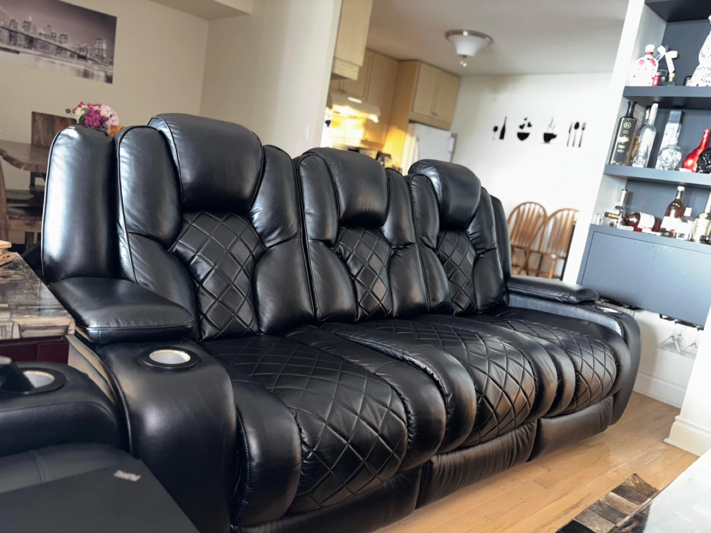 Black Leather Power Reclining Sofa and love seat