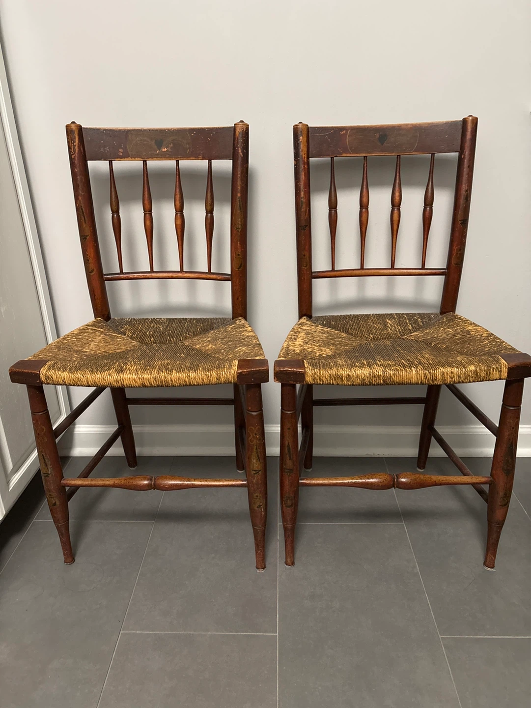 Vintage Wooden Chairs with Rush Seats