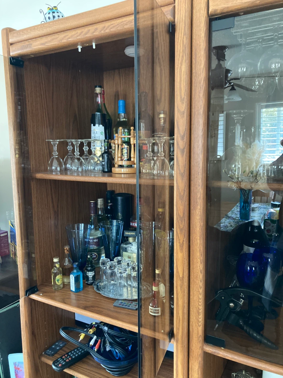 Oak Wood Bar Cabinet with Glass Doors - photo 2