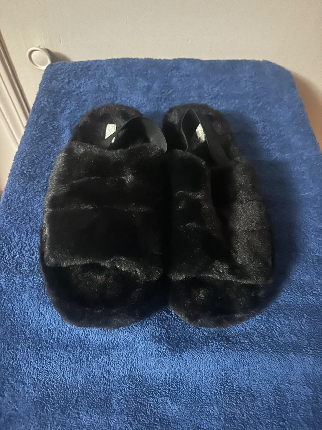 Black Faux Fur Slippers