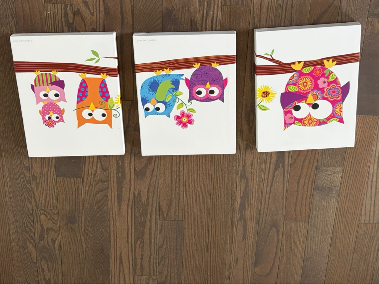Set of 3 Owl Canvas Wall Art Prints