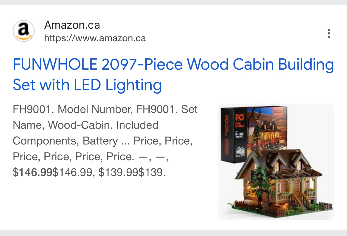 FUNWHOLE 2097-Piece Wood Cabin Building Set with LED Lighting