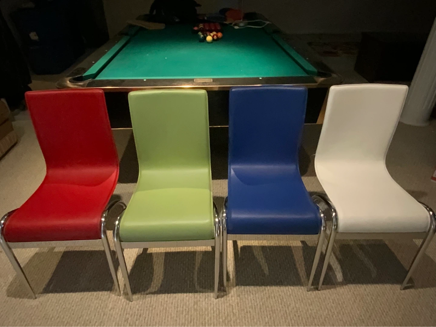 Set of 4 Modern Leather Dining Chairs - Red, Green, Blue, White