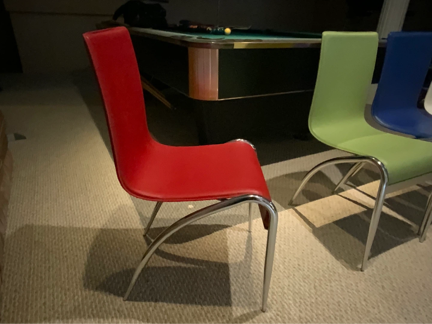 Set of 4 Modern Leather Dining Chairs - Red, Green, Blue, White - photo 2