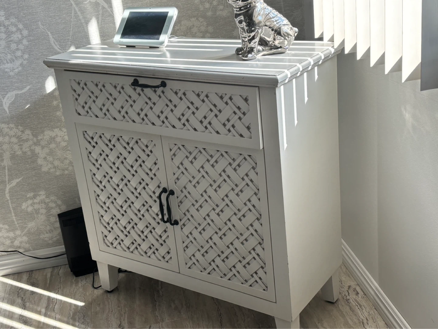 White Woven Cabinet with Drawer