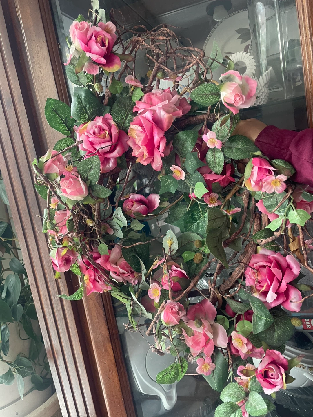 Artificial Pink Rose Wreath