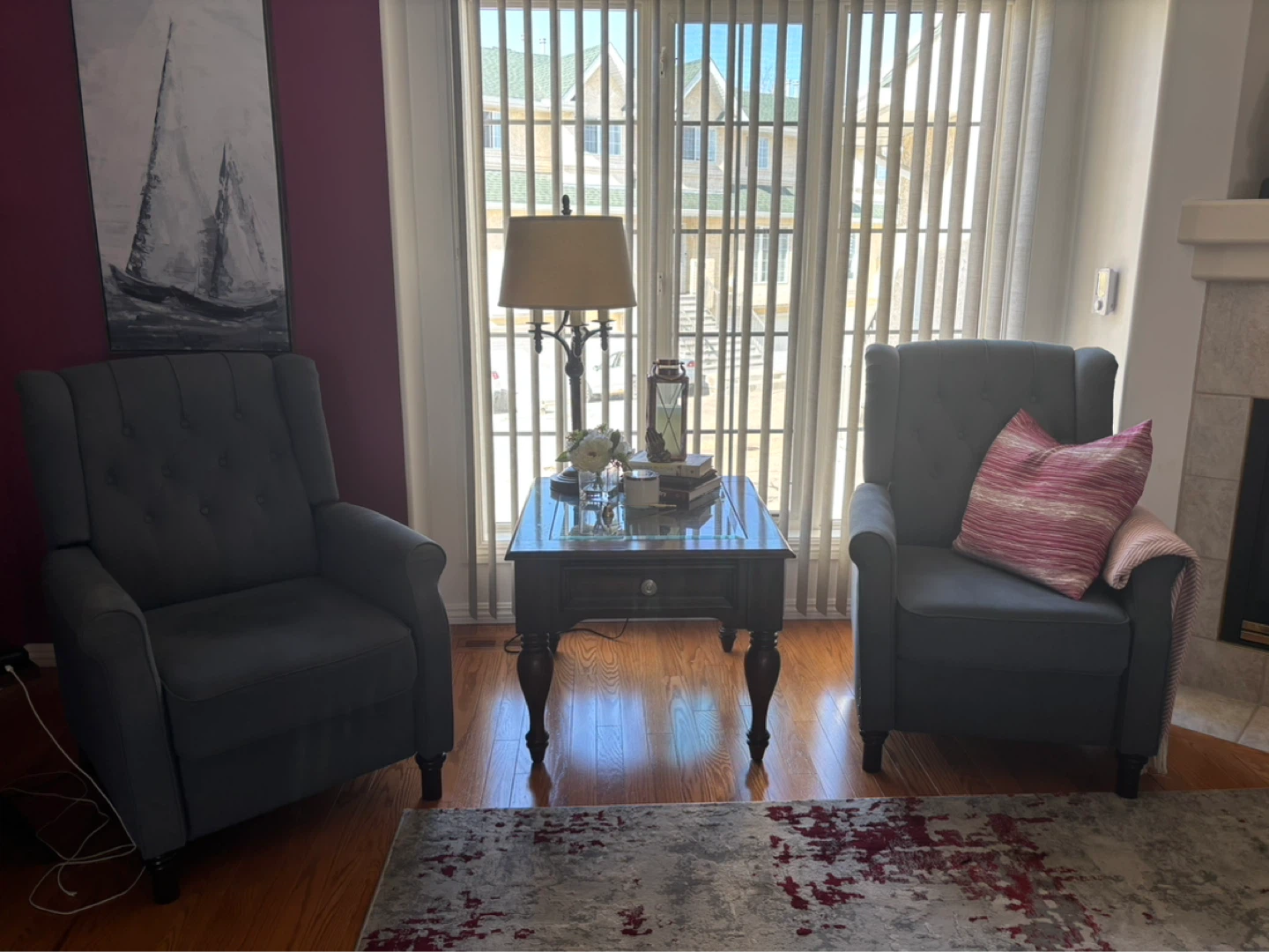 2 Dark Grey Tufted Accent Recliners