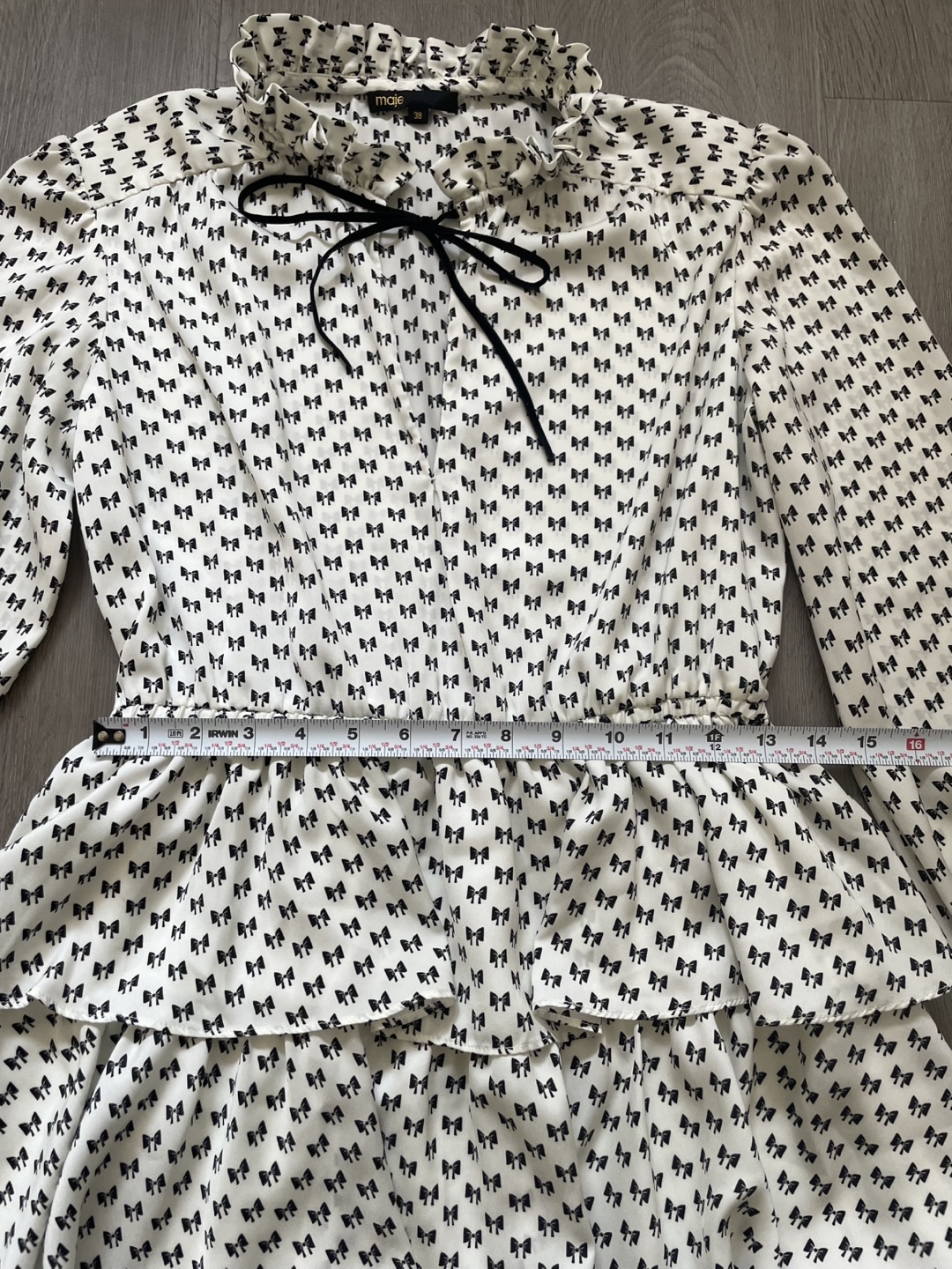 Maje Tiered Ruffle Dress with Bow Print, size 38 - photo 3