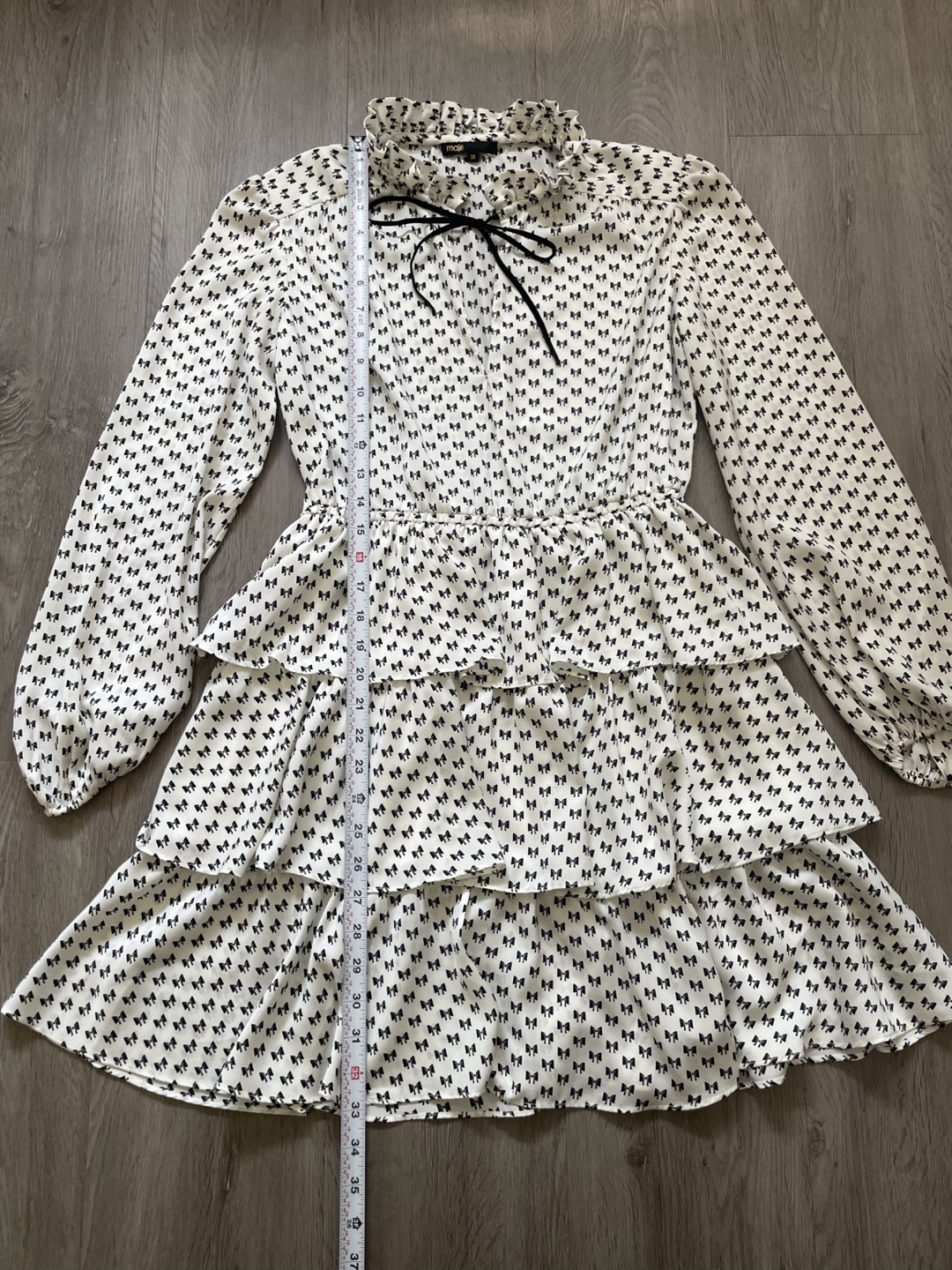 Maje Tiered Ruffle Dress with Bow Print, size 38 - photo 2