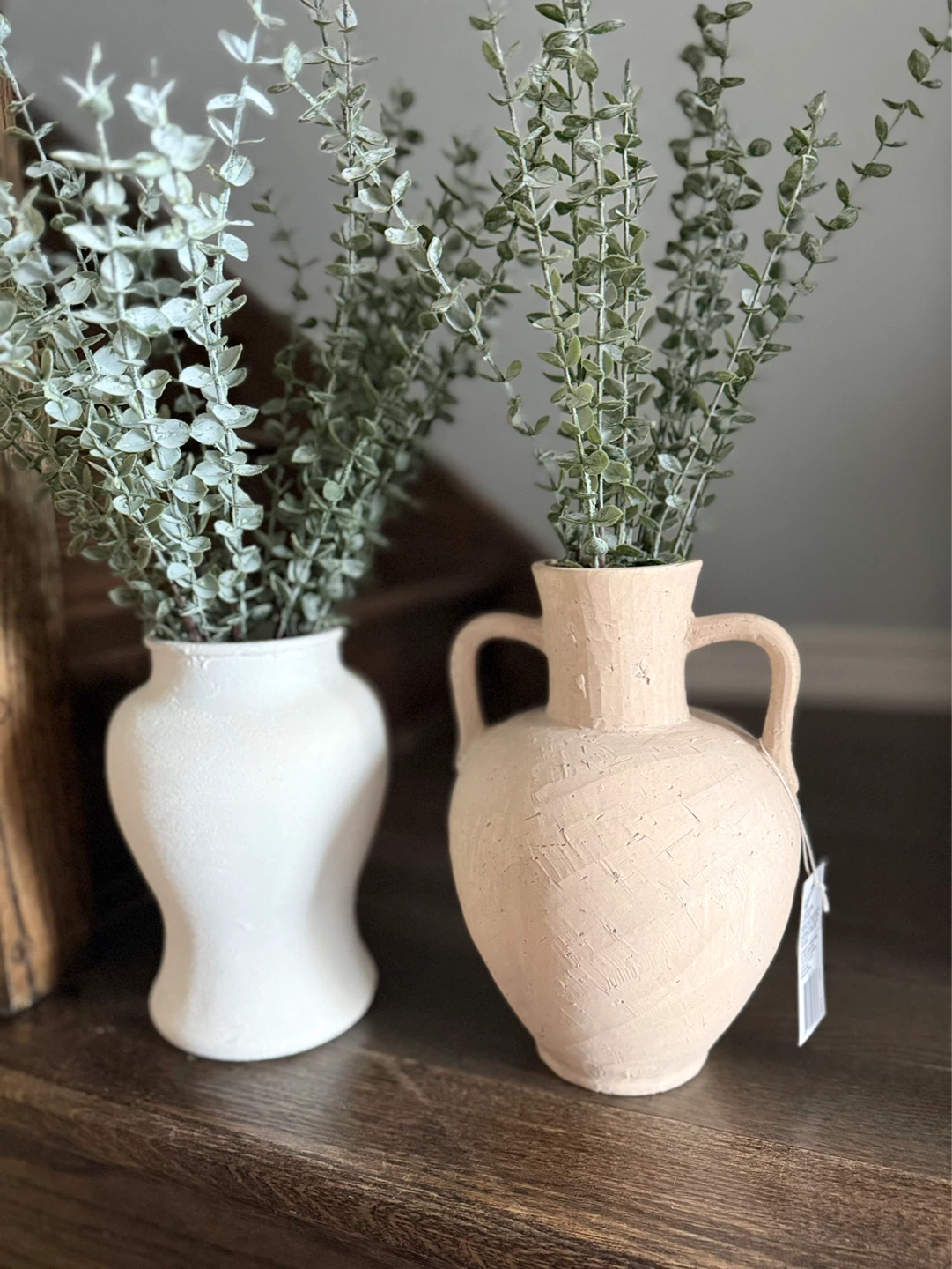 Decorative Ceramic Vases with Handles - Beige and White