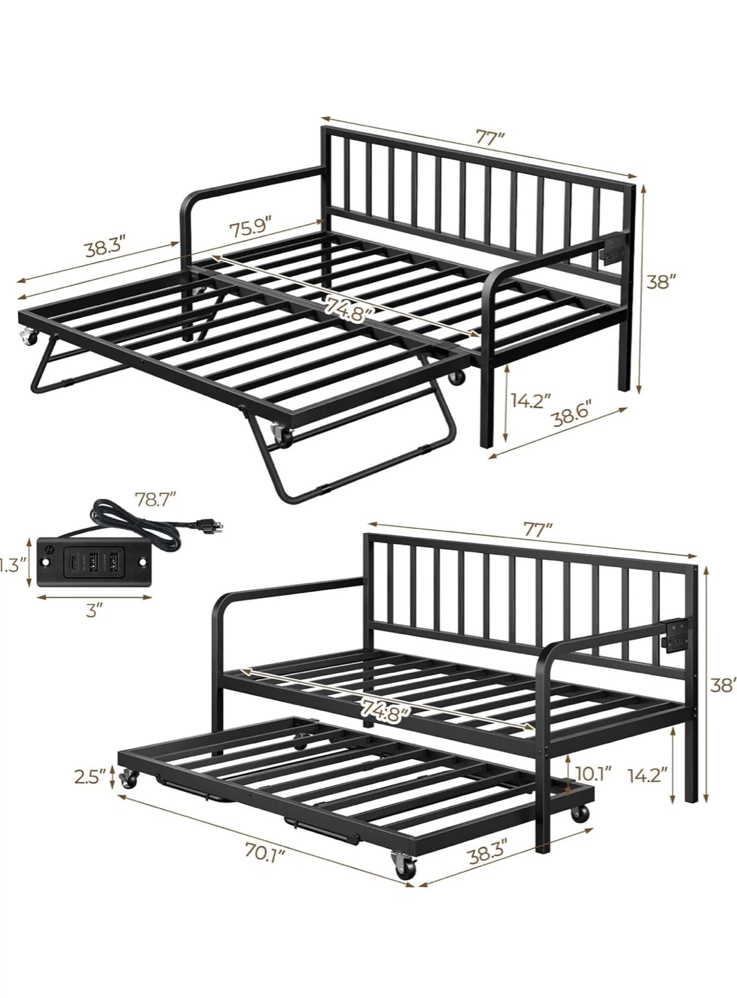 Twin Black Metal Daybed - photo 3