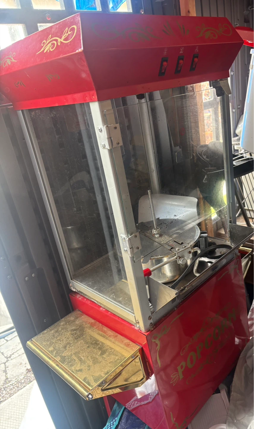 Red Popcorn Machine with Brass Tray