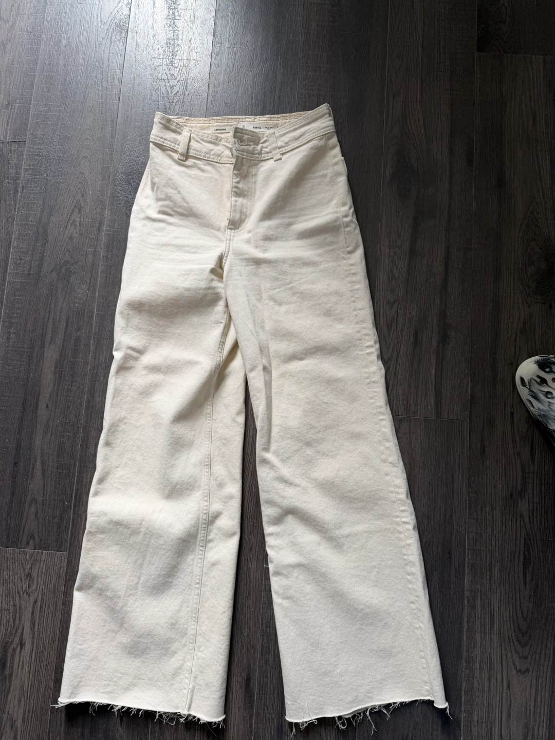 MNG Catherine Wide Leg Trousers Cream Size 32