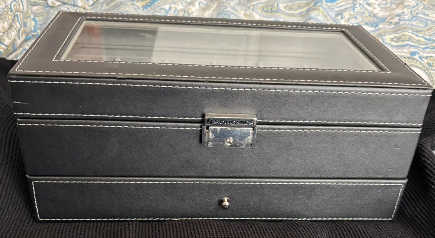 SONGMICS Black Faux Leather Watch and Jewelry Box with Drawer - photo 2