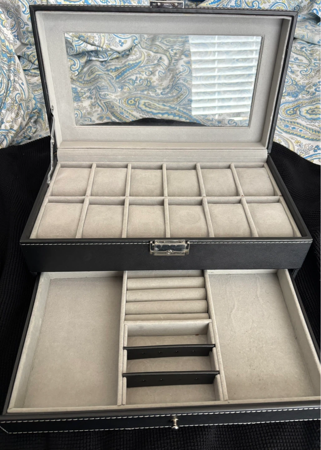 SONGMICS Black Faux Leather Watch and Jewelry Box with Drawer - photo 4