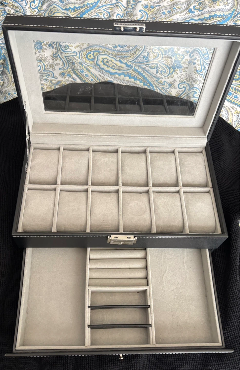 SONGMICS Black Faux Leather Watch and Jewelry Box with Drawer - photo 5